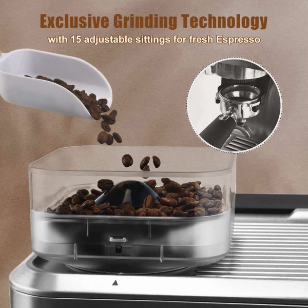 Espresso Machine with Grinder, Semi Automatic Espresso Machine with Steamer Milk Frother, COSIKIE All in One Espresso Coffee Machines 20 Bar, Home Barista Cappuccino Coffee Maker, Gifts for Her or Him - Image 2