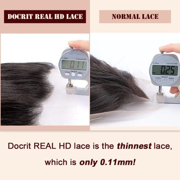 Docrit Clear 5x5 HD Lace Closure, Bleached Knots Hd Closure Undetectable Transparent Lace Closure Human Hair 0.11 mm Thin 5x5 Closure Pre Plucked Lace Closure Invisible Knots Straight Closure 14 Inch - Image 5