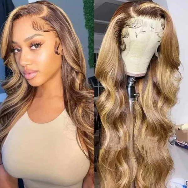 UNICE 13x4 Body Wave Honey Blonde Highlight Lace Front Wigs Human Hair for Women ,10A Brazilian Wigs Human Hair Lace Front Wig Pre Plucked with Baby Hair Colored Wig TL412 150% Density 20Inch - Image 4