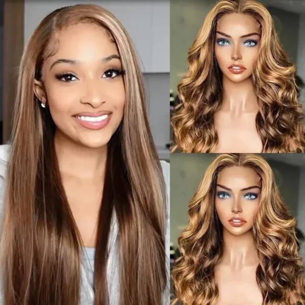 UNICE 13x4 Body Wave Honey Blonde Highlight Lace Front Wigs Human Hair for Women ,10A Brazilian Wigs Human Hair Lace Front Wig Pre Plucked with Baby Hair Colored Wig TL412 150% Density 20Inch - Image 2