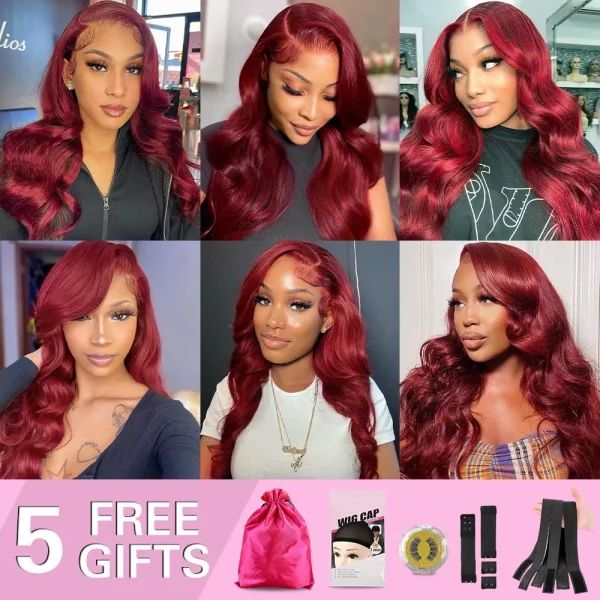 Burgundy Lace Front Wigs Human Hair 16 Inch 99j Body Wave 13x4 Lace Front Human Hair Short Wigs for Women 150% Density Wine Red Glueless Lace Frontal Wigs Pre Plucked Bleached Knots with Baby Hair (16 Inch with 5 Free Gifts) - Image 6