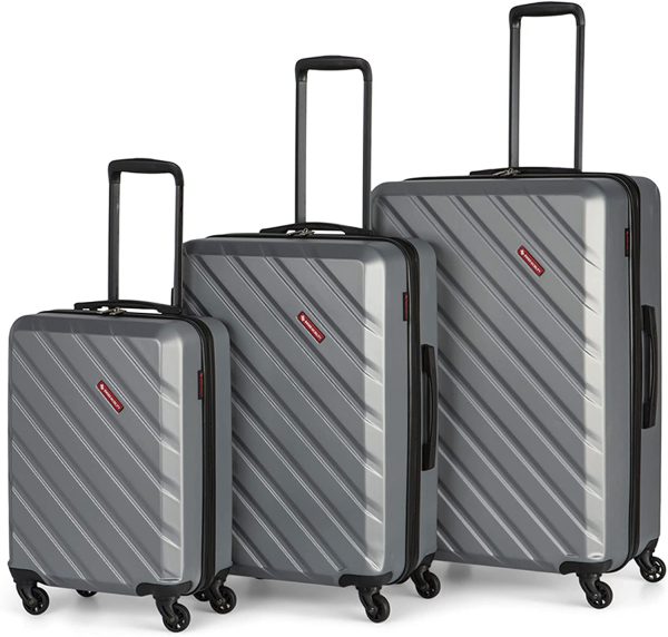 SWISS MOBILITY AHB Collection 3 Piece Hard Shell Luggage Set, Expandable Suitcases with 360-Degree Spinner Wheels, Retractable Handle, 20 Inch Carry On, 24 Inch Mid-size, 28 Inch Large Bags, Black