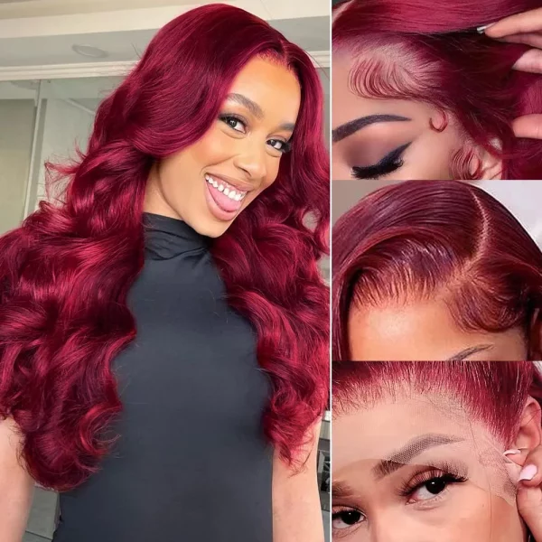 Burgundy Lace Front Wigs Human Hair 16 Inch 99j Body Wave 13x4 Lace Front Human Hair Short Wigs for Women 150% Density Wine Red Glueless Lace Frontal Wigs Pre Plucked Bleached Knots with Baby Hair (16 Inch with 5 Free Gifts)