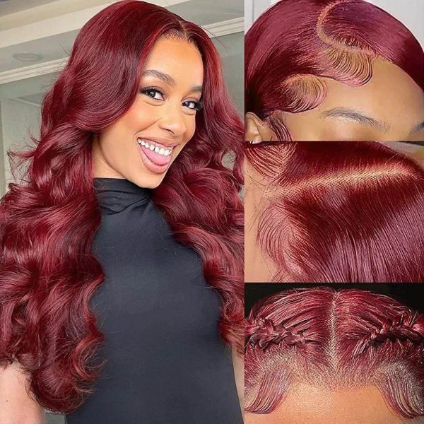 Burgundy Lace Front Wigs Human Hair 16 Inch 99j Body Wave 13x4 Lace Front Human Hair Short Wigs for Women 150% Density Wine Red Glueless Lace Frontal Wigs Pre Plucked Bleached Knots with Baby Hair (16 Inch with 5 Free Gifts) - Image 2