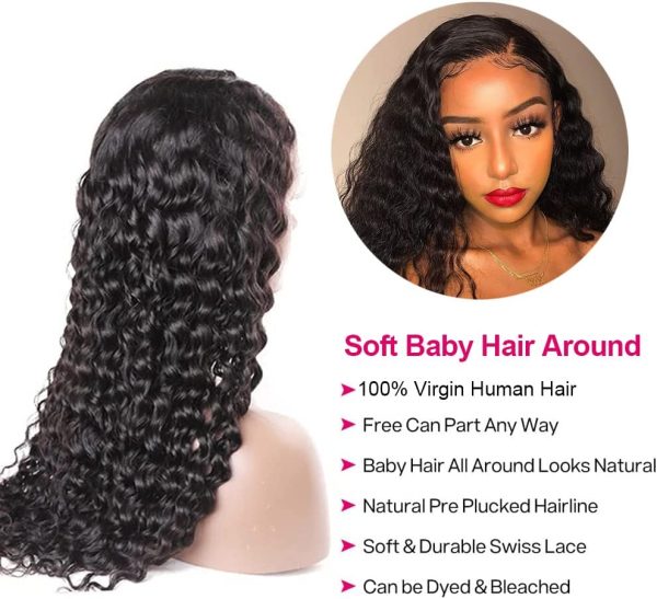 aliluner Deep Wave Lace Front Wigs Human Hair Pre Plucked with Baby Hair 5x5 HD Lace Closure Human Hair Wigs for Black Women 150% Density Natural Color 22 Inch - Image 4