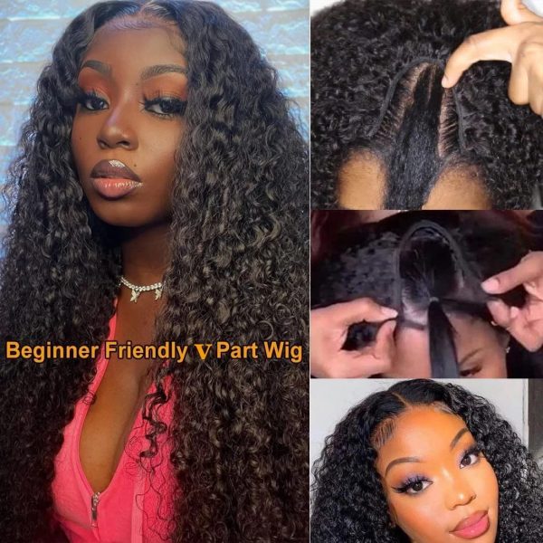 ISEE Hair 22 Inch Water Wave V Part Wig Human Hair No Leave Out Brazilian Glueless Curly Wave Upgrade U Part V Part Wigs for Black Women Human Hair 180% Density Natural Color - Image 3