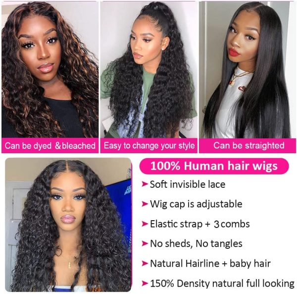 aliluner Deep Wave Lace Front Wigs Human Hair Pre Plucked with Baby Hair 5x5 HD Lace Closure Human Hair Wigs for Black Women 150% Density Natural Color 22 Inch - Image 5