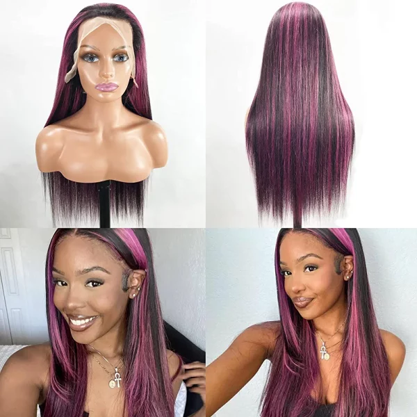 Arabella Highlight Lace Front Wig Human Hair 13x4 Ombre Lace Front Wig Human Hair 210% Density 1B/Purple HD Lace Frontal Wig 10a Blonde Lace Front Wigs Human Hair (26inch, 13x4 1B/Purple wig) - Image 5