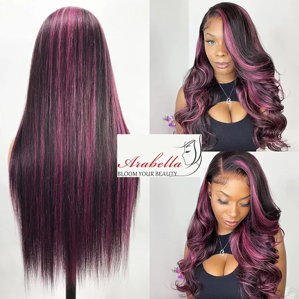 Arabella Highlight Lace Front Wig Human Hair 13x4 Ombre Lace Front Wig Human Hair 210% Density 1B/Purple HD Lace Frontal Wig 10a Blonde Lace Front Wigs Human Hair (26inch, 13x4 1B/Purple wig) - Image 3