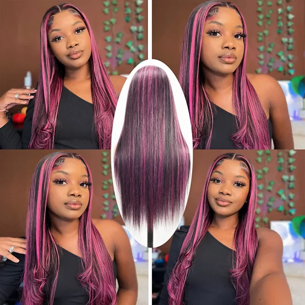 Arabella Highlight Lace Front Wig Human Hair 13x4 Ombre Lace Front Wig Human Hair 210% Density 1B/Purple HD Lace Frontal Wig 10a Blonde Lace Front Wigs Human Hair (26inch, 13x4 1B/Purple wig)