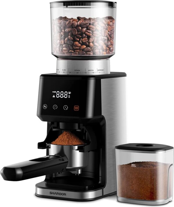 Conical Burr Coffee Grinder for Espresso with Precision Electronic Timer, Electric Adjustable Burr Mill with 51 Precise Settings, Brushed Stainless Steel