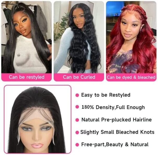 LOVEVOL 40 inch HD Lace Front Wigs Human Hair Pre Plucked 13x6 Deep Part Invisible Transparent Lace Frontal Wigs Human Hair 180 Density Straight Wigs For Black Women Natural Hairline with Baby Hair - Image 6