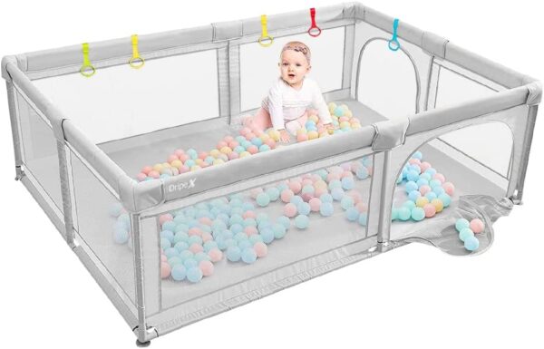 Baby Playpen Large, Safe Baby Playard with Zipper Gates, Playpen for Babies and Toddlers, Anti-Fall Kids Activity Center Indoor & Outdoor, Portable Baby Fence with Visible Mesh, Safe No Gaps