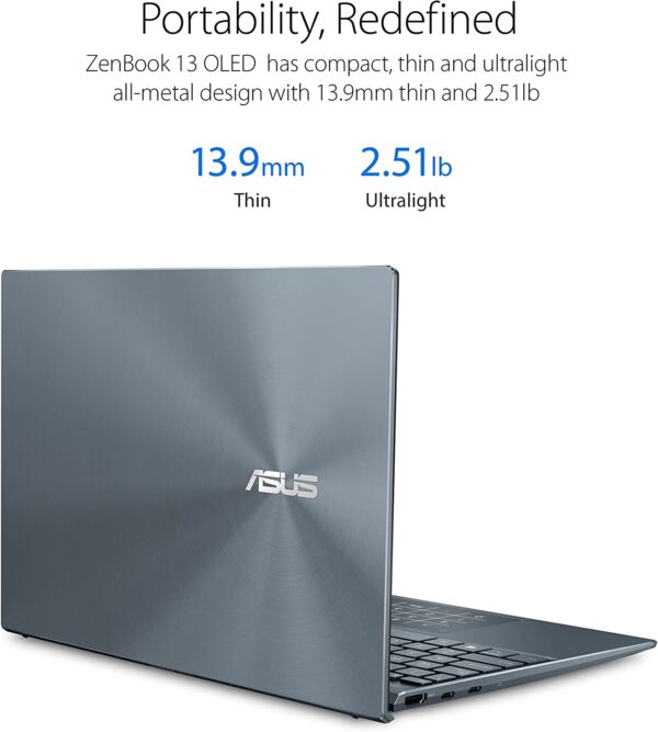 ASUS ZenBook 13 OLED Ultra-Slim Laptop, 13.3” OLED FHD NanoEdge Bezel Display, AMD Ryzen 7 5700U, 8GB LPDDR4X RAM, 512GB PCIe SSD, NumberPad, Wi-Fi 5, Windows 11 Home, Pine Grey, UM325UA-DH71 - Image 5