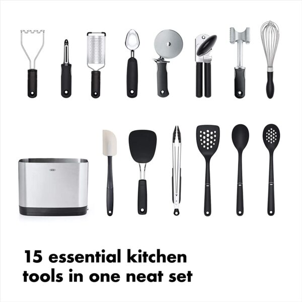 Electronics OXO Good Grips 15-Piece Everyday Kitchen Tool Set, 18/8 Stainless Steel, Silver - Image 3