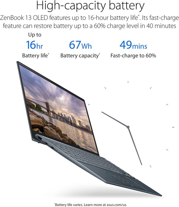 ASUS ZenBook 13 OLED Ultra-Slim Laptop, 13.3” OLED FHD NanoEdge Bezel Display, AMD Ryzen 7 5700U, 8GB LPDDR4X RAM, 512GB PCIe SSD, NumberPad, Wi-Fi 5, Windows 11 Home, Pine Grey, UM325UA-DH71 - Image 4