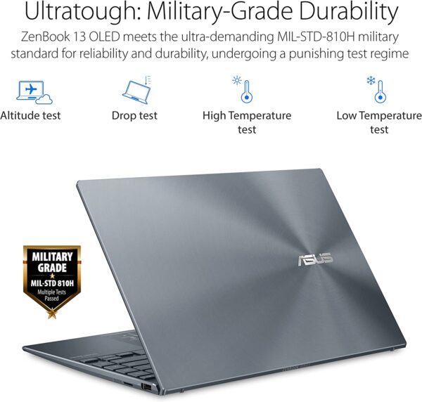 ASUS ZenBook 13 OLED Ultra-Slim Laptop, 13.3” OLED FHD NanoEdge Bezel Display, AMD Ryzen 7 5700U, 8GB LPDDR4X RAM, 512GB PCIe SSD, NumberPad, Wi-Fi 5, Windows 11 Home, Pine Grey, UM325UA-DH71 - Image 6