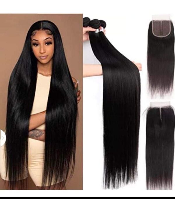 REMY FORTÉ 40 Inch Super Long Straight Lace Front Wigs for Women Heat Resistent Fiber Synthetic Wigs with 6" Deep T Part Lace Wigs for Party Cosplay Daily (6" Lace Front, Black Wigs) - Image 5