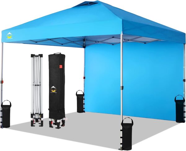 CROWN SHADES 10x10 Pop up Canopy Instant Commercial Canopy Including 1 Removable Sidewall, 4 Ropes, 8 Stakes, 4 Weight Bags, STO 'N Go Bag, Sky Blue - Image 2