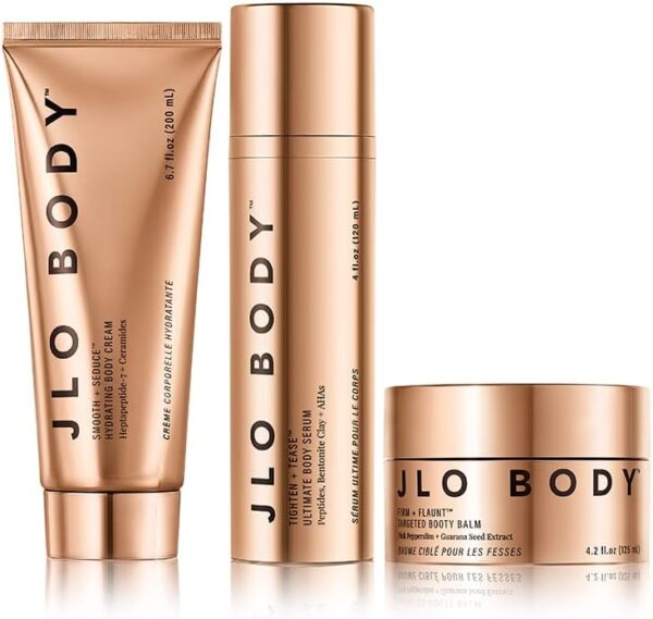 JLO BEAUTY The Ultimate Body Trio | Includes 4.2 fl oz Booty Balm, 4 fl oz Body Serum & 6.7 fl oz Body Cream | Brightens, & Firms for Smooth Skin