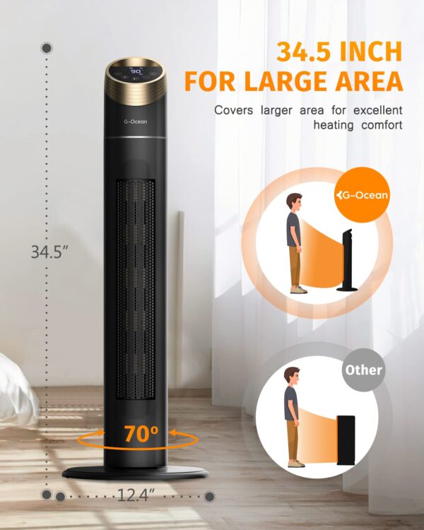 Space Heater for Indoor Use, 34" Quiet Heating Space Heater for Large Room with Remote, 3 Modes, Overheating & Tip-Over Protection, Oscillating Ceramic Tower Heater for Garage, - Image 2