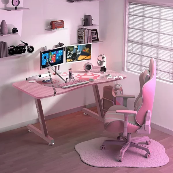 VITESSE Pink Gaming Desk, 40 inch Ergonomic Gaming Desk for Girls, Cute Kawaii Computer Desk, Gaming Tables with Headphone Hook… - Image 4