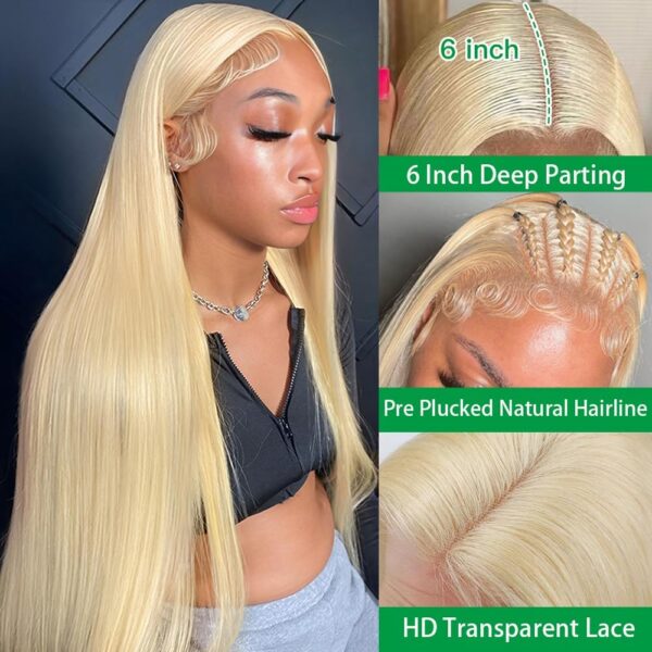 613 Lace Front Wig Human Hair 13x6 Transparent Lace Straight Blonde Lace Front Wigs Human Hair 613 HD Lace Frontal Wig 150% Density Pre Plucked with Baby Hair Blonde Wig Human Hair 26 Inch - Image 3