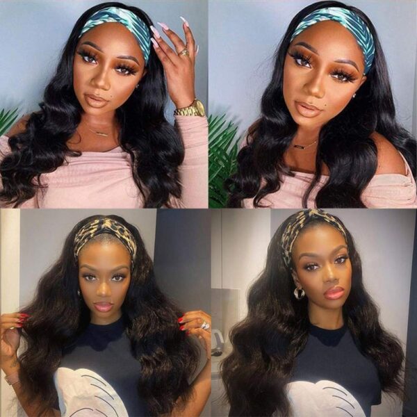 Sijimei Headband Wig Human Hair Wigs for Black Women Glueless Body Wave Headband Wig None Lace Front Wigs with Headband Attached Brazilian Virgin Hair Machine Made Half Wigs 12 Inch - Image 3