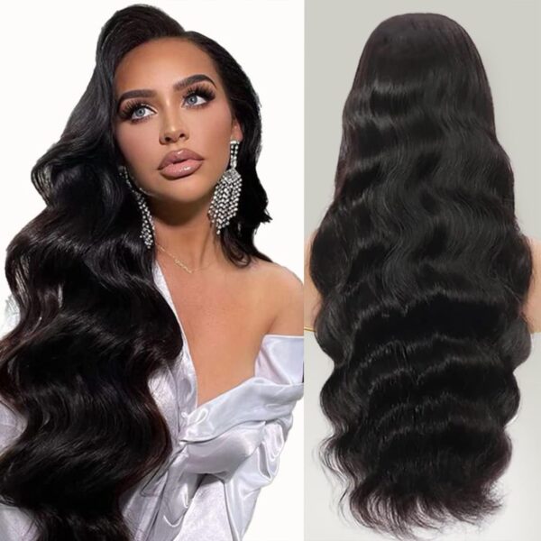 20 Inch Body Wave Lace Frontal Wigs Human Hair Pre Plucked,13x4 HD Transparent Lace Front Wigs Human Hair,180% Density Glueless Human Hair Wigs with Baby Hair for Black Women Natural Black - Image 2