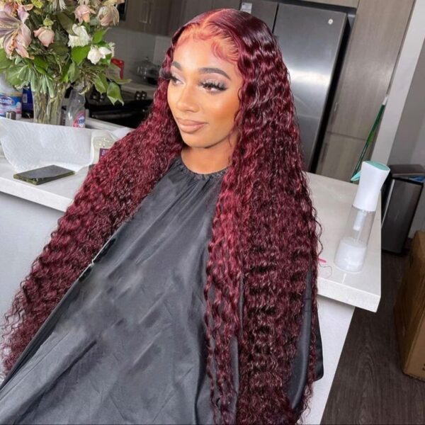 13x6 99J Burgundy Lace Front Wigs Human Hair Pre Plucked Curly HD Lace Front Wigs Glueless 150% Density Brazilian Human Virgin Hair Deep Wave Wigs for Black Women with Baby Hair (99j, 20 Inch)