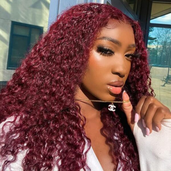 13x6 99J Burgundy Lace Front Wigs Human Hair Pre Plucked Curly HD Lace Front Wigs Glueless 150% Density Brazilian Human Virgin Hair Deep Wave Wigs for Black Women with Baby Hair (99j, 20 Inch) - Image 4