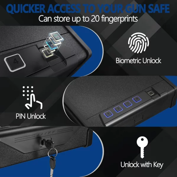 KAER Biometric Gun Safes for Pistols, Quick Access Biometric Fingerprint Safe with Mute Function, - Image 3