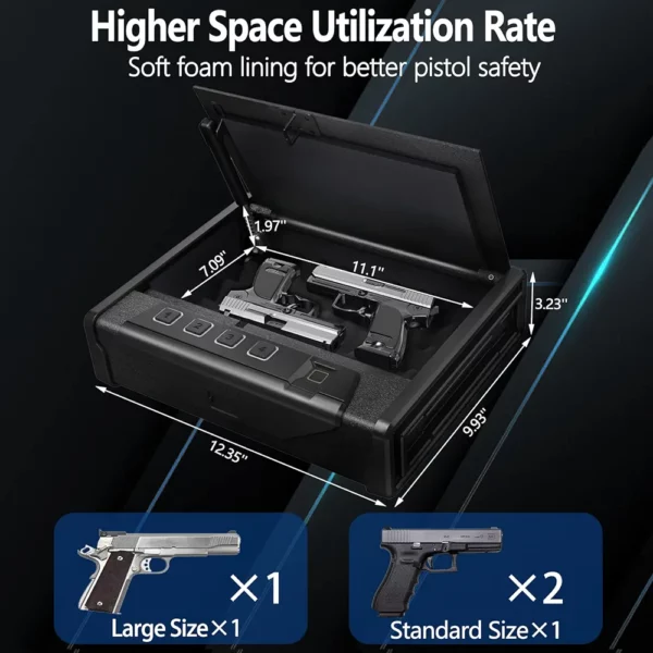 KAER Biometric Gun Safes for Pistols, Quick Access Biometric Fingerprint Safe with Mute Function, - Image 5