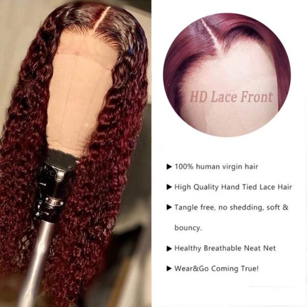 13x6 99J Burgundy Lace Front Wigs Human Hair Pre Plucked Curly HD Lace Front Wigs Glueless 150% Density Brazilian Human Virgin Hair Deep Wave Wigs for Black Women with Baby Hair (99j, 20 Inch) - Image 5