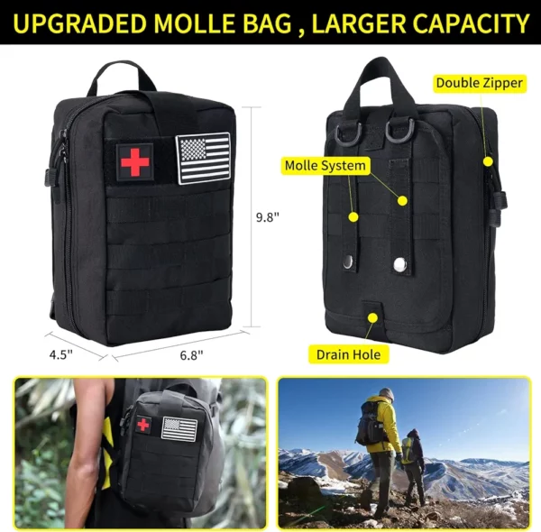 Survival Kit and First Aid kit, 160 Pcs Emergency Supplies Camping Accessories with Upgraded Molle Bag, Gifts for Men and Women Outdoor Adventure Camping Hiking Hunting - Image 3