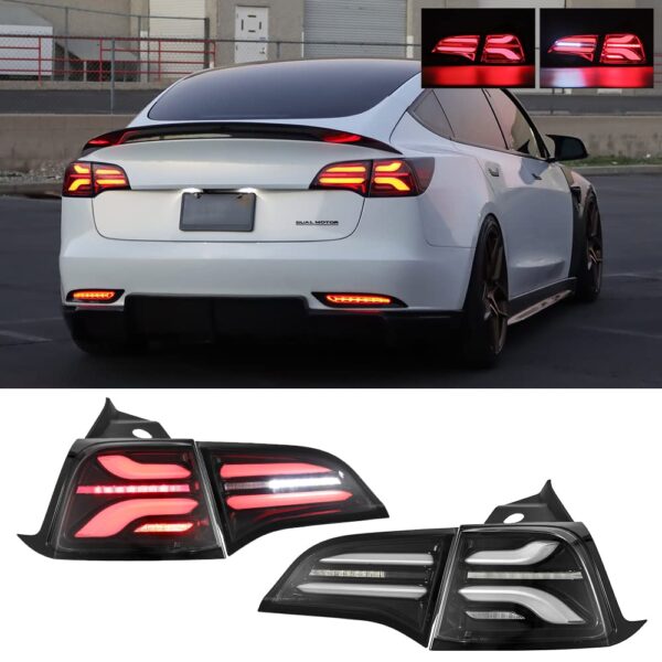 Alpharex Tesla 17-22 Model 3/20-22 Model Y LED Tail Lights Jet Black - Image 4