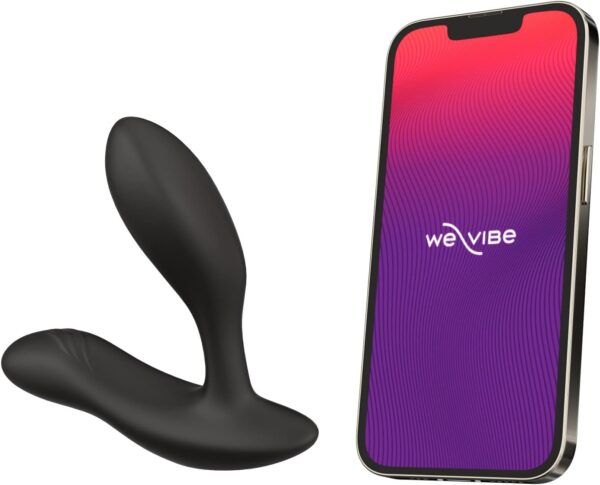 We-Vibe Vector + Vibrating Butt Plug - Male Prostate and Perineum Massager Toy - Remote Anal Toy for Men Couples - App & Remote Controlled - Flexible - Silicone Sex Toys for Adults - Charcoal Black