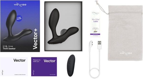 We-Vibe Vector + Vibrating Butt Plug - Male Prostate and Perineum Massager Toy - Remote Anal Toy for Men Couples - App & Remote Controlled - Flexible - Silicone Sex Toys for Adults - Charcoal Black - Image 8