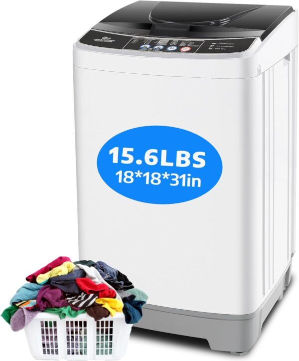 Nictemaw Portable Washing Machine, 15.6Lbs Full Automatic Washing Machine, 2.1 Cu.ft Compact Laundry Washer with 10 Programs & 8 Water Levels/Built-in Drain Pump, Energy Saving for Apartment RV Dorm