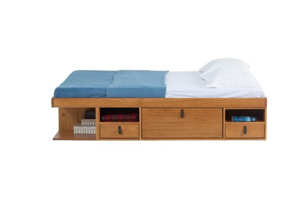 memomad Bali Storage Platform Bed with Drawers (Queen Size, Oak Brown Wood) - Image 6