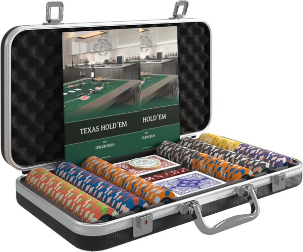 Bullets Playing Cards - Poker case with 300 Ceramic Poker Chips 'Richie' with Values