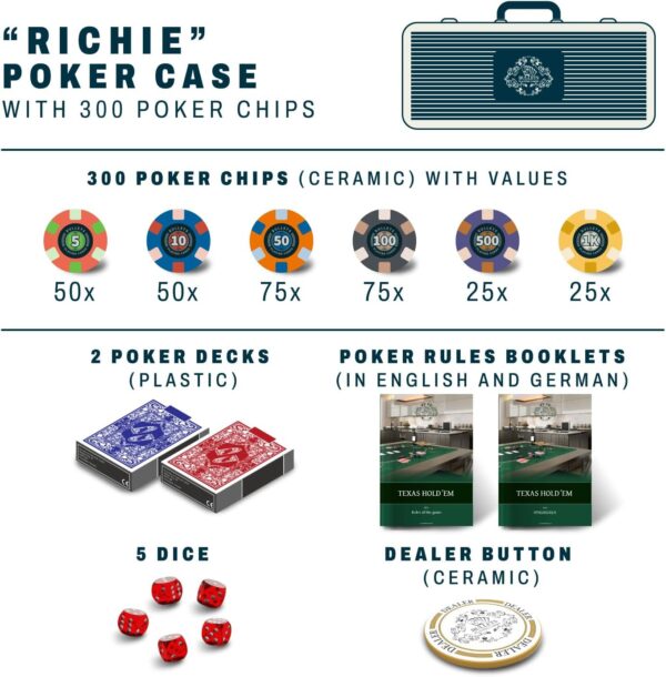 Bullets Playing Cards - Poker case with 300 Ceramic Poker Chips 'Richie' with Values - Image 5