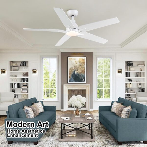 52 Inch Ceiling Fans with Lights, White Ceiling Fan with Remote, 5 Blade Modern Ceiling Fan for Bedroom, Living Room, Dining room, Patio, Dimmable 6 Speeds DC Quiet - Image 2