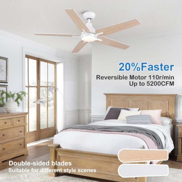 52 Inch Ceiling Fans with Lights, White Ceiling Fan with Remote, 5 Blade Modern Ceiling Fan for Bedroom, Living Room, Dining room, Patio, Dimmable 6 Speeds DC Quiet - Image 6