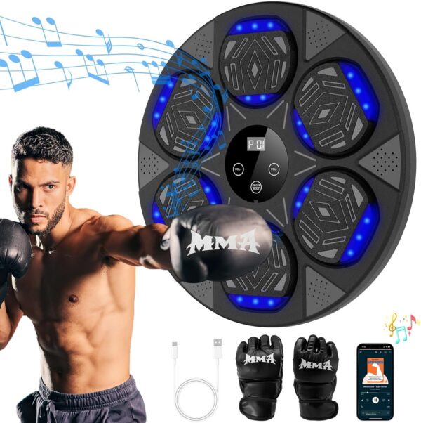 LOLBOX 2024 Music Boxing Machine, Smart Bluetooth Boxing Trainer with Boxing Gloves, Boxing Wall Mount Machine for Adults Kids,Boxing Target Workout Equipment for Home, Office, Gym (Upgrade)