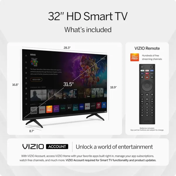 VIZIO 32-inch HD 720p LED Smart TV w/Alexa Compatibility, Google Cast Built-in, Bluetooth Headphone Capable (VHD32M-08, New) - Image 2