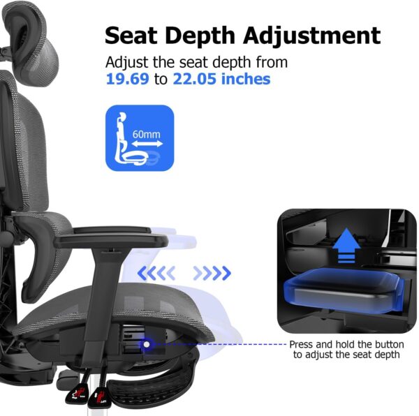 Ergonomic Mesh Office Chair with 3D Adjustable Armrest,High Back Desk Computer Chair Ergo3d Ergonomic Office Chair with Wheels for Home & Office Darkgrey - Image 6