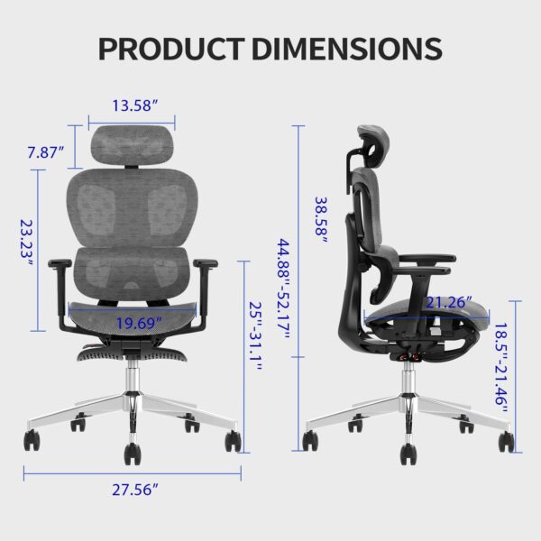 Ergonomic Mesh Office Chair with 3D Adjustable Armrest,High Back Desk Computer Chair Ergo3d Ergonomic Office Chair with Wheels for Home & Office Darkgrey - Image 4