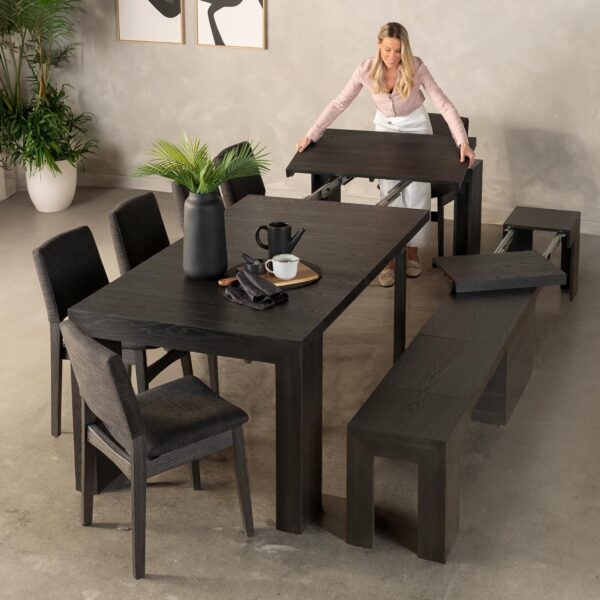 Transformer Table Dining Room Table for 2 to 12, Expandable Dining Table, Wood Black Dining Table, Extendable Kitchen Table, Space Saving Furniture (Black)