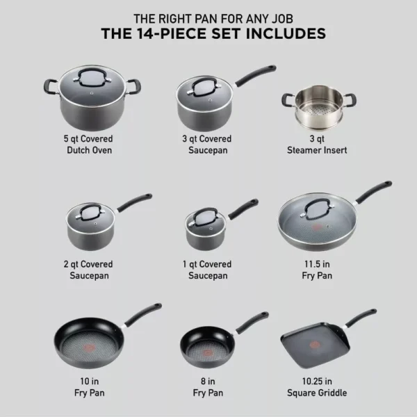 T-fal Ultimate Hard Anodized Nonstick Cookware Set 14 Piece, Oven Broiler Safe - Image 2